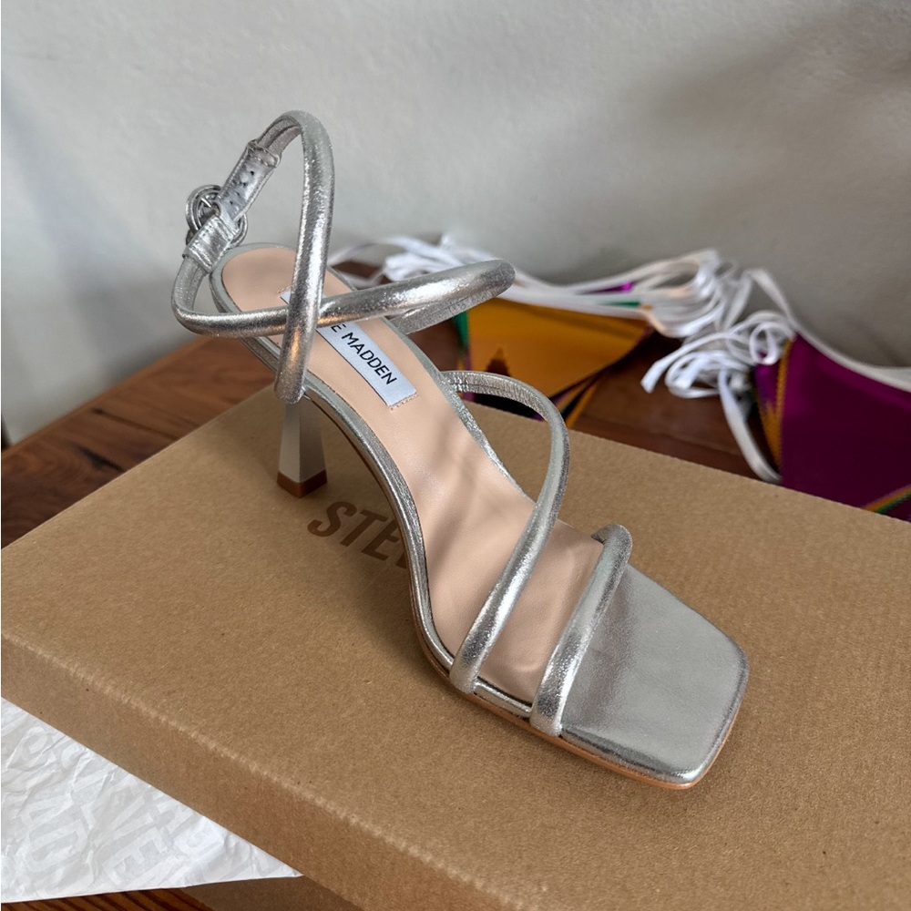 Steve Madden Metallic Silver Strappy Heels